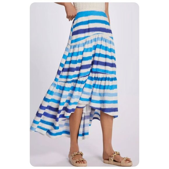 Anthropologie Maeve Blue Striped Midi Skirt sz xs - Picture 4 of 10